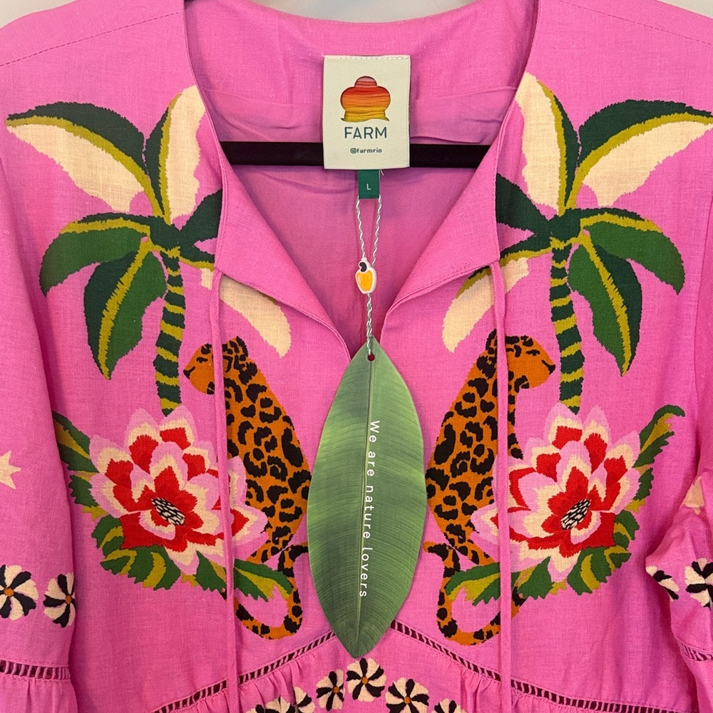 FARM Rio Pink Tropical Embroidered Long Sleeve Mini Dress - Picture 3 of 11